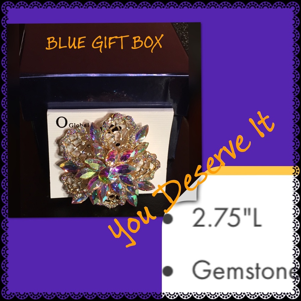 AURORA BOREALIS RHINESTONE GOLD TONE PIN BROOCH - Picture 10 of 10